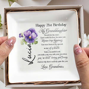 Reach For The Stars Violet Flower Dish - Personalized Custom Jewelry Dish - GDT170_SCRD