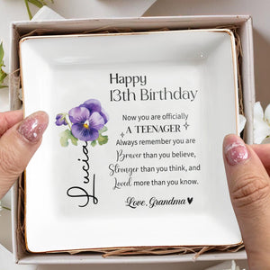 Happy Birthday Teenager Inspirational Quote with Violets - Personalized Custom Jewelry Dish - GDT172_SCRD