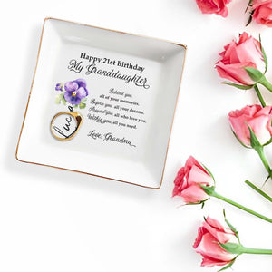 Love And Memories Jewelry Dish With Beautiful Flower - Personalized Custom Jewelry Dish - GDT178_SCRD