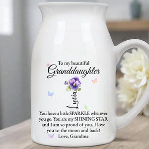 Beautiful Granddaughter Sparkle And Shine Loving Message - Personalized Ceramic Flower Vase