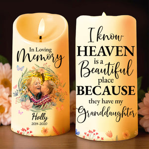 Heaven Is Beautiful Because Of My Granddaughter, Flowers Embrace - Personalized Custom LED Candle - GDT203_LECA
