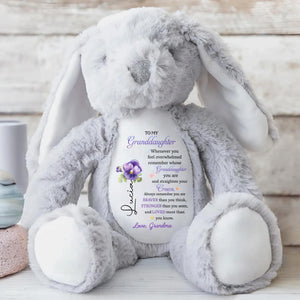 To My Granddaughter, Whenever you feel overwhelmed remember whose Granddaughter you are, Stuffed Bunny and Flowers - Personalized Stuffed Bunny - GDT223_BUN
