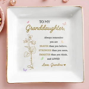Braver Than You Believe, Stronger Than You Seem Inspirational Quote - Personalized Custom Jewelry Dish, Square Ceramic Dish - GDT225_SCRD