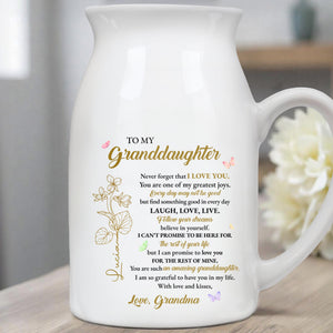 Love And Joy To My Granddaughter Forever, Flowers And Hearts - Personalized Ceramic Flower Vase