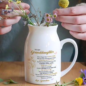 Love And Joy To My Granddaughter Forever, Flowers And Hearts - Personalized Ceramic Flower Vase
