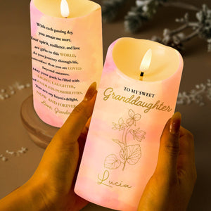 To My Sweet Granddaughter, Love And Possibilities With Flowers - Personalized Custom LED Candle - GDT233_LECA