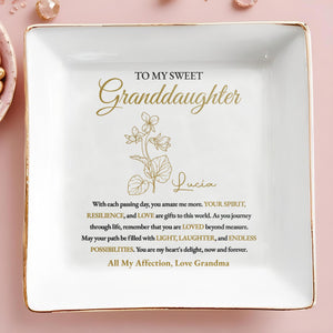 Sweet Granddaughter Love and Light Personalized Ceramic Dish - Personalized Custom Jewelry Dish, Square Ceramic Dish - GDT233_SCRD