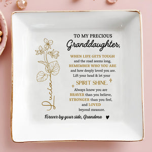 Granddaughter Spirit Shine Flowers - Personalized Custom Jewelry Dish, Square Ceramic Dish - GDT236_SCRD