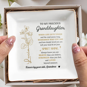 Granddaughter Spirit Shine Flowers - Personalized Custom Jewelry Dish, Square Ceramic Dish - GDT236_SCRD