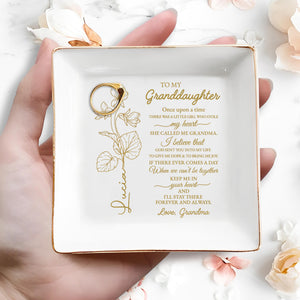 To My Granddaughter, Love And Flowers - Personalized Custom Jewelry Dish, Square Ceramic Dish - GDT240_SCRD