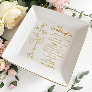 To My Granddaughter, Love And Flowers - Personalized Custom Jewelry Dish, Square Ceramic Dish - GDT240_SCRD