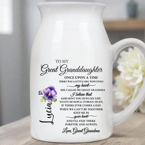 To My Great Granddaughter, Once Upon A Time, Violet Flower - Personalized Ceramic Flower Vase