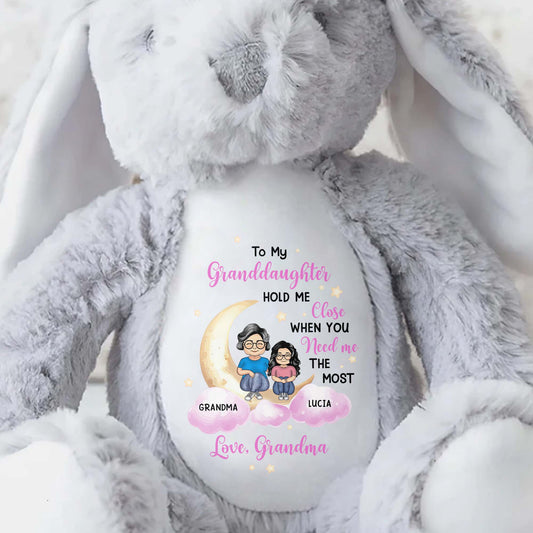 To My Granddaughter, Hold Me Close When You Need Me The Most, Bunny and Cartoon Characters - Personalized Stuffed Bunny - GDT252_BUN