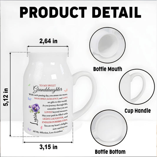 To My Sweet Granddaughter, Butterflies And Pansy Flower - Personalized Ceramic Flower Vase