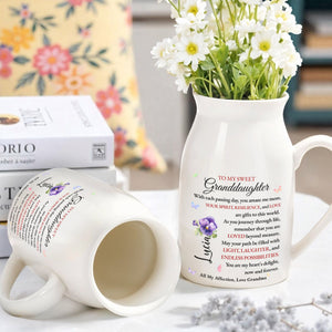 To My Sweet Granddaughter, Butterflies And Pansy Flower - Personalized Ceramic Flower Vase