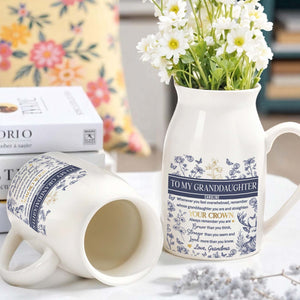 To My Granddaughter, Whenever You Feel Overwhelmed, Remember Whose Granddaughter You Are, Flowers And Deer - Personalized Ceramic Flower Vase