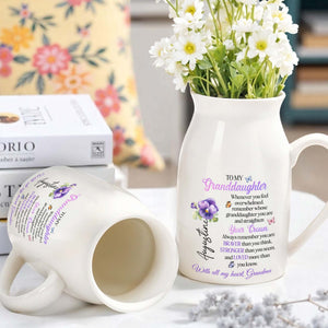 To My Granddaughter, Remember Whose Granddaughter You Are, Flowers, Crown, And Butterfly - Personalized Ceramic Flower Vase