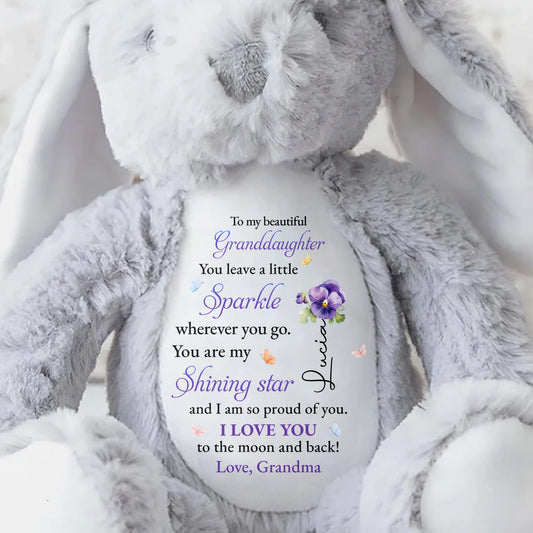 To My Beautiful Granddaughter, You Leave A Little Sparkle, Stars And Flowers - Personalized Stuffed Bunny - GDT273_BUN