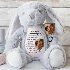 To My Granddaughter, Never Feel That You're Alone, Heart and Personalized Photo - Personalized Stuffed Bunny - GDT278_BUN
