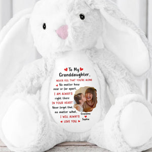 To My Granddaughter, Never Feel That You're Alone, Heart and Personalized Photo - Personalized Stuffed Bunny - GDT278_BUN