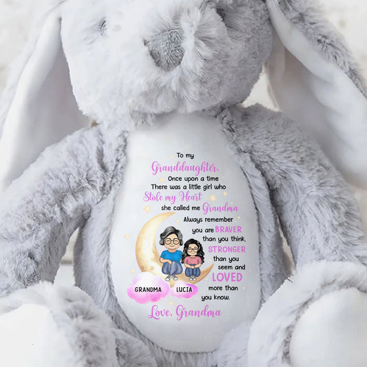 To My Granddaughter, There Once Upon A Time There Was A Little Girl Who Stole My Heart, She Called Me Grandma - Personalized Stuffed Bunny - GDT279_BUN