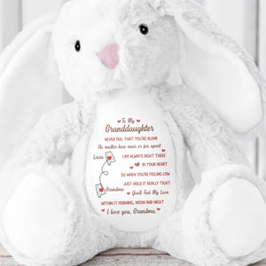 To My Granddaughter, Never Feel That You're Alone, Stuffed Bunny and Heart - Personalized Stuffed Bunny - GDT283_BUN