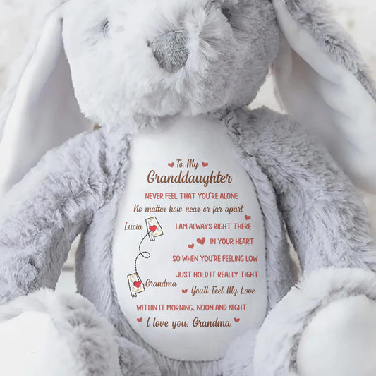 To My Granddaughter, Never Feel That You're Alone, Stuffed Bunny and Heart - Personalized Stuffed Bunny - GDT283_BUN