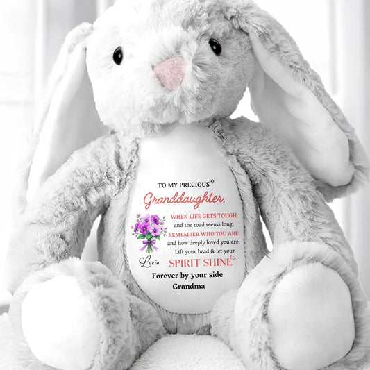 To My Precious Granddaughter, Remember Who You Are, Bunny and Flowers - Personalized Stuffed Bunny - GDT284_BUN