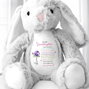 TO MY Granddaughter, Hug This Bunny And I'll Be Hugging You, Bunny And Flowers - Personalized Stuffed Bunny - GDT286_BUN