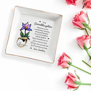 To My Granddaughter, Remember Your Strength and Love - Personalized Custom Jewelry Dish, Square Ceramic Dish - GDT293_SCRD