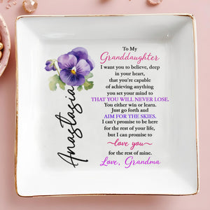To My Granddaughter, Believe In Your Heart - Personalized Custom Jewelry Dish, Square Ceramic Dish - GDT310_SCRD
