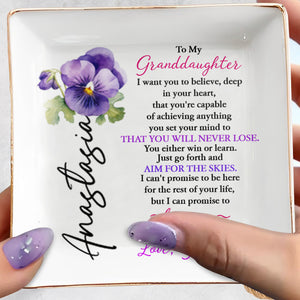 To My Granddaughter, Believe In Your Heart - Personalized Custom Jewelry Dish, Square Ceramic Dish - GDT310_SCRD