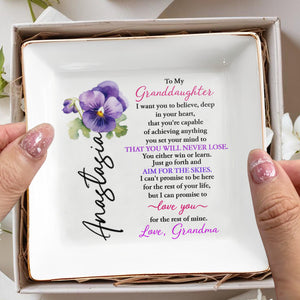 To My Granddaughter, Believe In Your Heart - Personalized Custom Jewelry Dish, Square Ceramic Dish - GDT310_SCRD