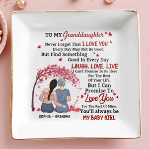 Never Forget That I Love You, Cherry Blossoms Heart Design - Personalized Custom Jewelry Dish, Square Ceramic Dish - GDT312_SCRD