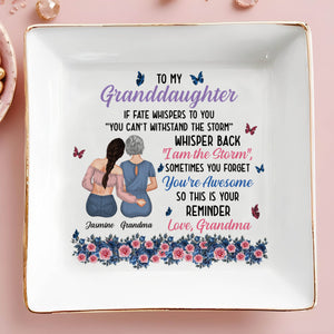 To My Granddaughter, You're Awesome Reminder, Butterflies And Flowers - Personalized Custom Jewelry Dish, Square Ceramic Dish - GDT322_SCRD