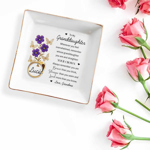 To My Granddaughter, Remember You Are Braver - Personalized Custom Jewelry Dish, Square Ceramic Dish - GDT324_SCRD