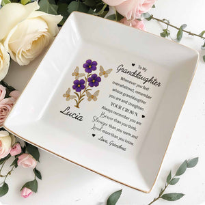 To My Granddaughter, Remember You Are Braver - Personalized Custom Jewelry Dish, Square Ceramic Dish - GDT324_SCRD