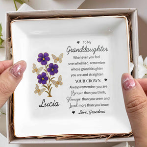 To My Granddaughter, Remember You Are Braver - Personalized Custom Jewelry Dish, Square Ceramic Dish - GDT324_SCRD