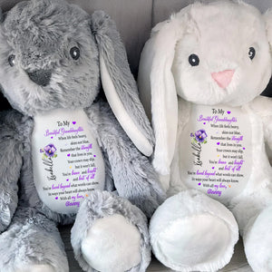 To My Beautiful Granddaughter, Hearts And Flowers - Personalized Stuffed Bunny - GDT345_BUN