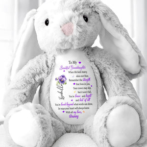 To My Beautiful Granddaughter, Hearts And Flowers - Personalized Stuffed Bunny - GDT345_BUN