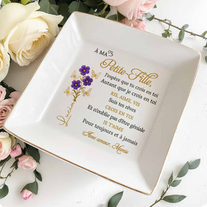 Believe In Yourself As I Believe In You With Flowers - Personalized Custom Jewelry Dish, Square Ceramic Dish - GDT348_SCRD