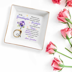 Whenever You Feel Overwhelmed Remember Whose Granddaughter You Are - Personalized Custom Jewelry Dish, Square Ceramic Dish - GDT361_SCRD