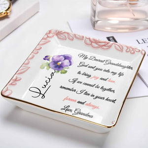My Dearest Granddaughter, Flowers and Love Message - Personalized Custom Jewelry Dish, Ceramic Dish, Square Shape - GDT388_SCRF