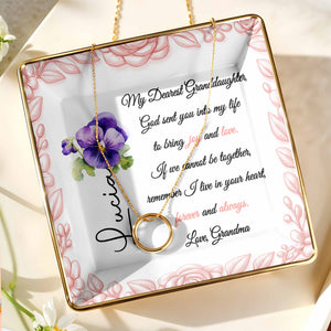 My Dearest Granddaughter, Flowers and Love Message - Personalized Custom Jewelry Dish, Ceramic Dish, Square Shape - GDT388_SCRF