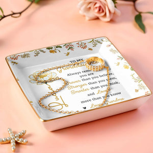 To My Granddaughter, Braver, Stronger, Loved - Personalized Custom Jewelry Dish, Ceramic Dish, Square Shape - GDT395_SCRF