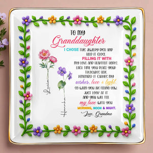 To My Granddaughter, Love & Light Ceramic Square Dish - Personalized Custom Jewelry Dish, Ceramic Dish, Square Shape - GDT400_SCRF
