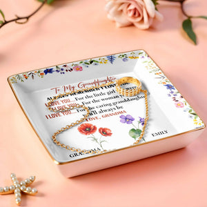 To My Granddaughter, Remember I Love You, Floral Design - Personalized Custom Jewelry Dish, Ceramic Dish, Square Shape - GDT403_SCRF