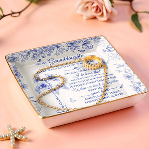 To My Granddaughter, Once Upon A Time, Flowers Design - Personalized Custom Jewelry Dish, Ceramic Dish, Square Shape - GDT406_SCRF