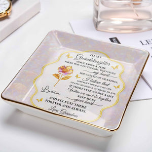 To My Granddaughter, Love Forever, Flowers And Swirls Design - Personalized Custom Jewelry Dish, Ceramic Dish, Square Shape - GDT432_SCRF