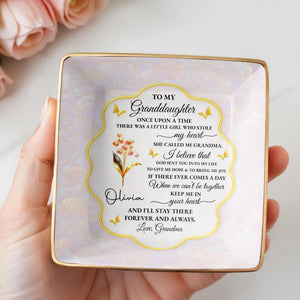 To My Granddaughter, Love Forever, Flowers And Swirls Design - Personalized Custom Jewelry Dish, Ceramic Dish, Square Shape - GDT432_SCRF